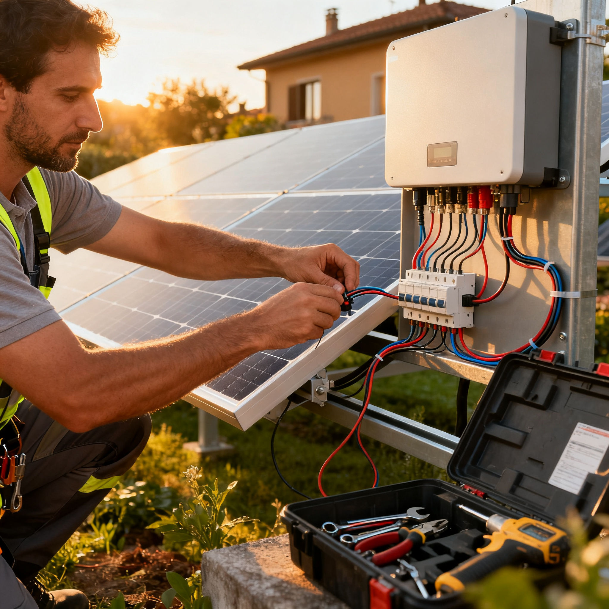 Fotovoltaico con Accumulo Battistini Roma - Tecnico al lavoro su impianto residenziale