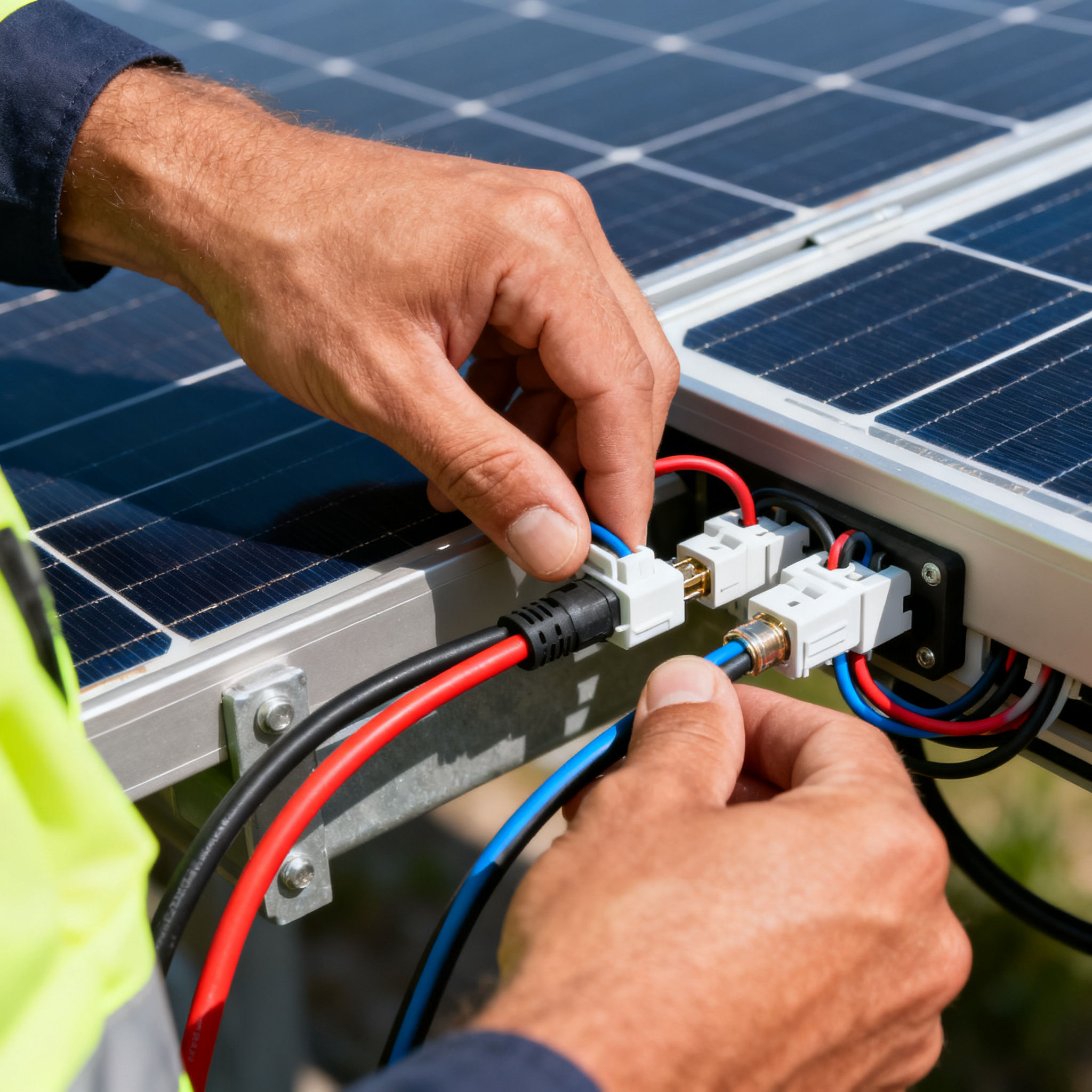 Fotovoltaico con Accumulo Battistini Roma - Dettaglio connessioni fotovoltaiche