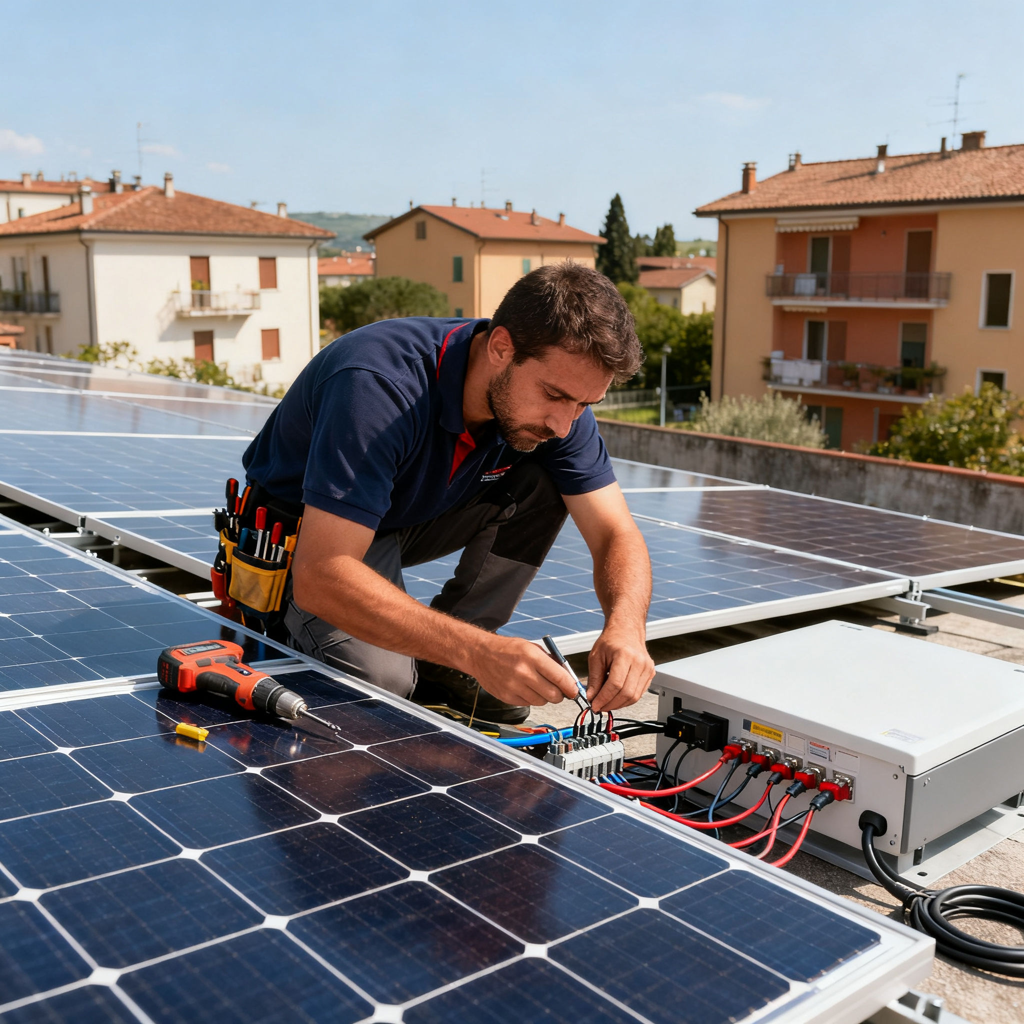 Pannelli solari Gregorio VII Roma - Tecnico al lavoro su installazione fotovoltaica