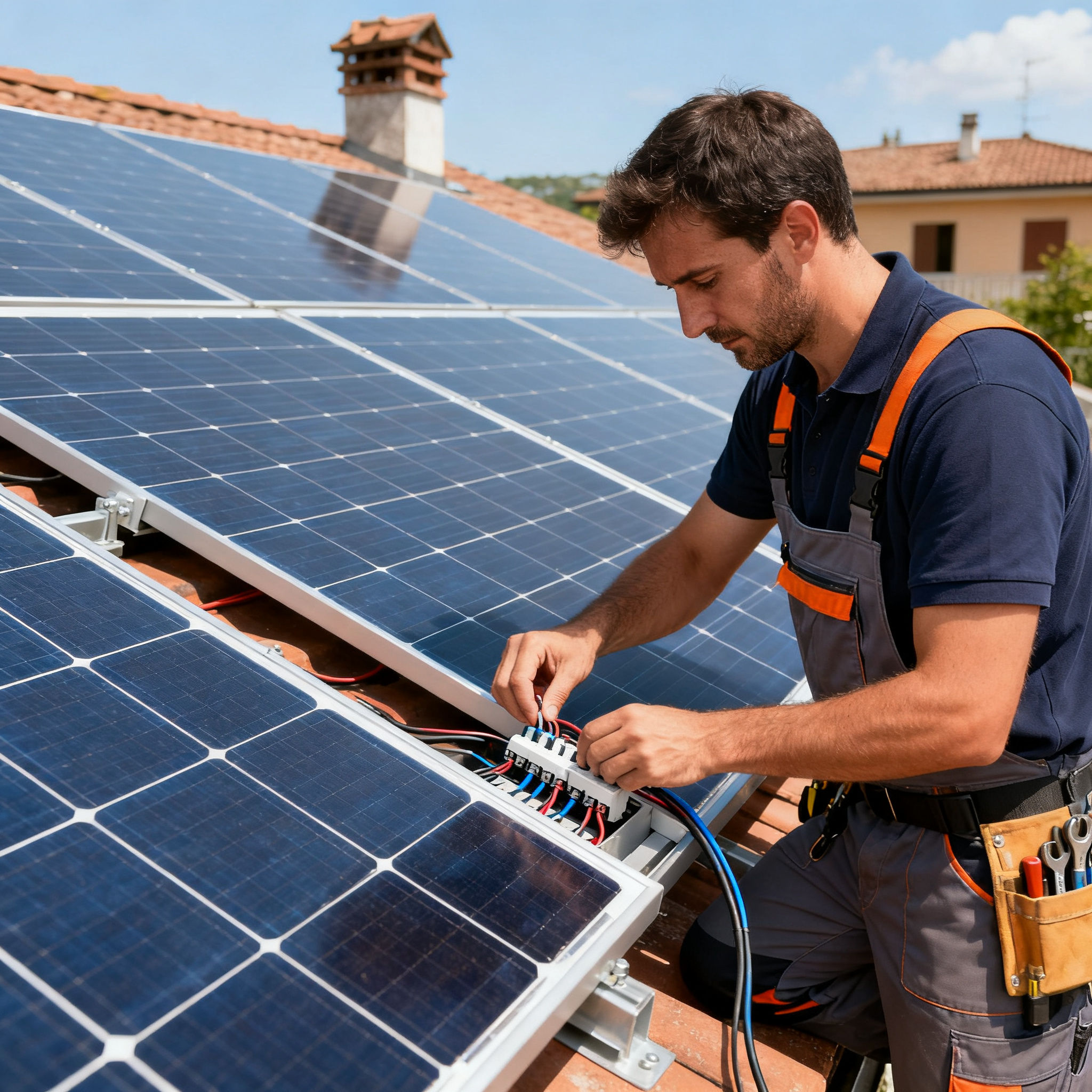 Pannelli solari Omo Roma - tecnico al lavoro su installazione fotovoltaica