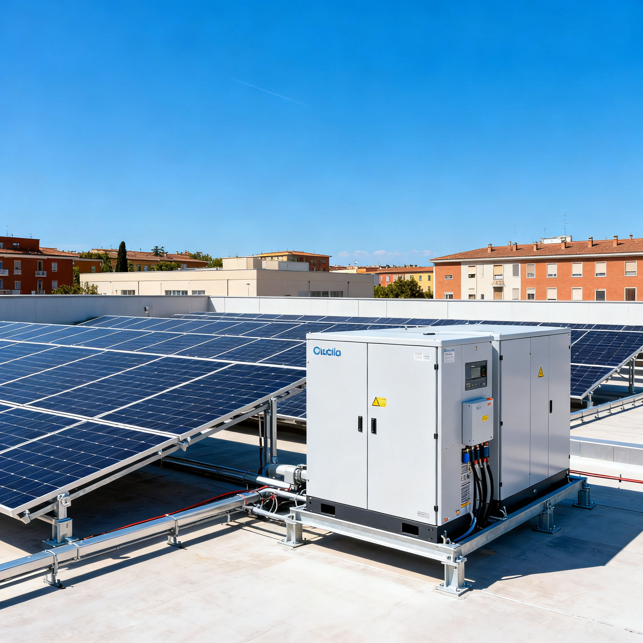 Fotovoltaico con Accumulo Acilia Nord Roma - Full commercial rooftop PV with storage system.
