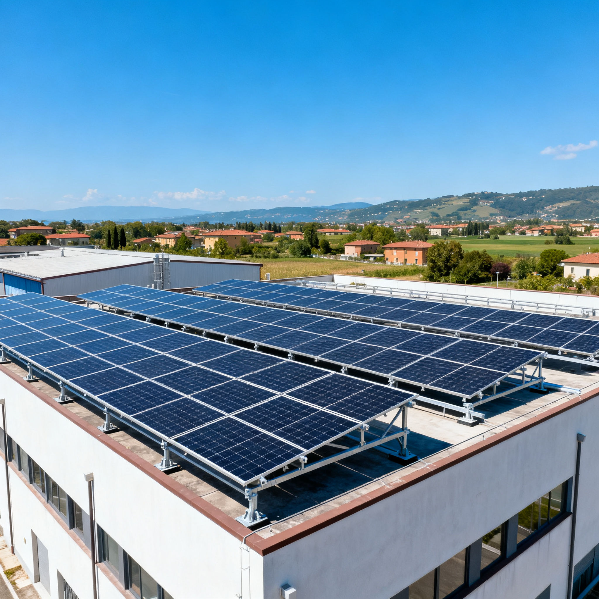 Fotovoltaico con Accumulo Casal Monastero Roma - Full solar array on commercial building rooftop
