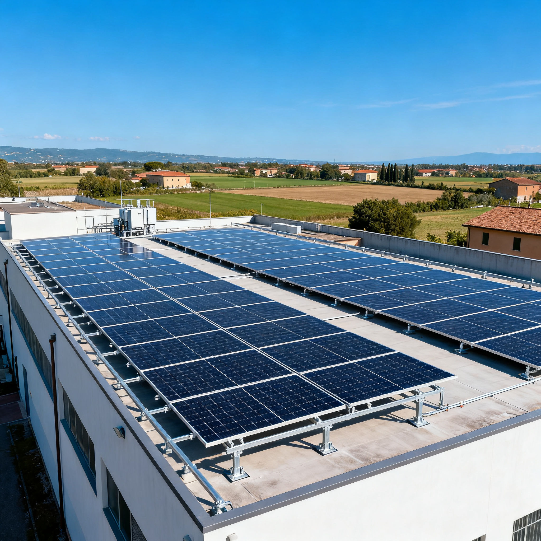 Fotovoltaico con Accumulo Casale Cavallari – Salone Roma: impianto fotovoltaico su tetto edificio commerciale