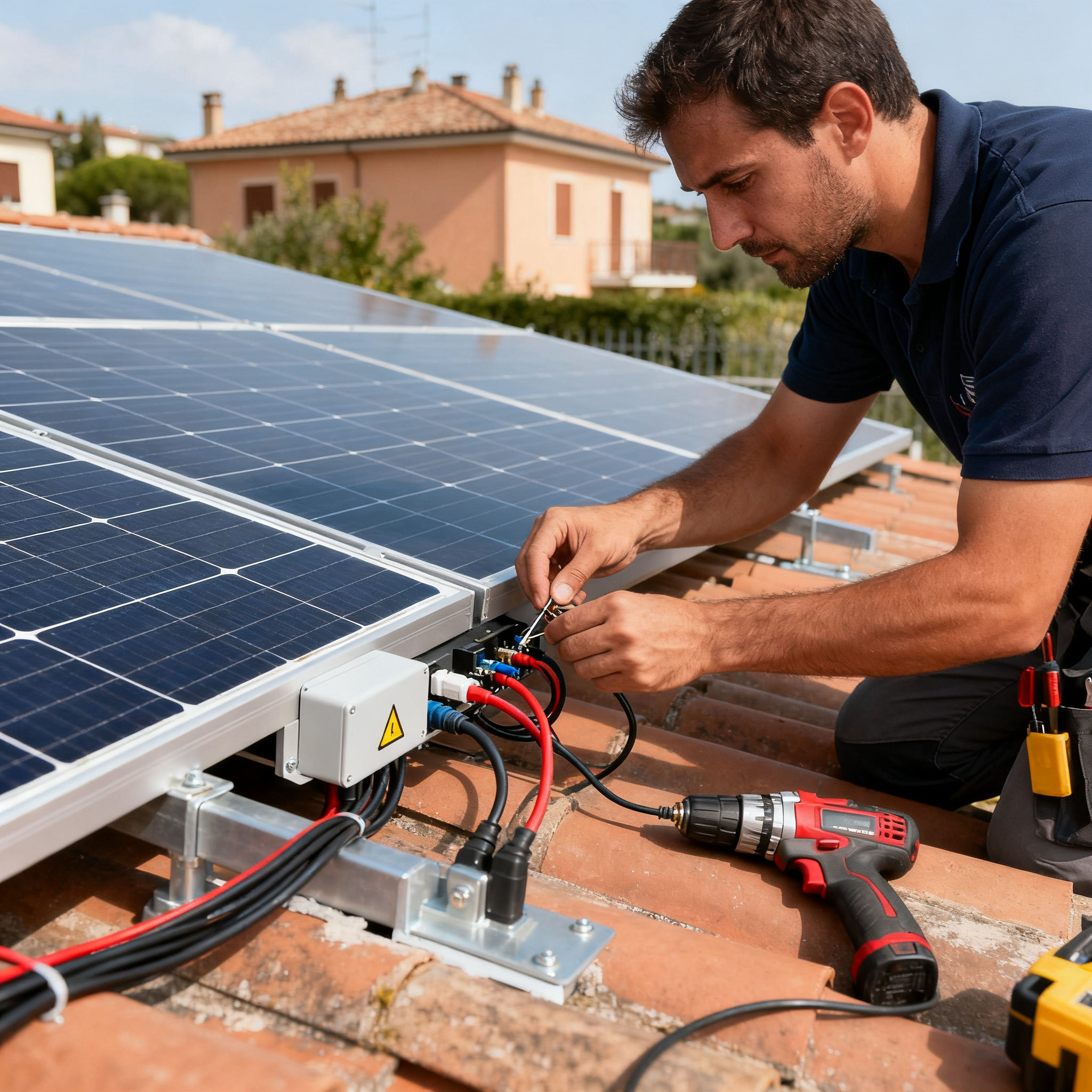 Fotovoltaico con Accumulo Ottavia Roma - tecnico collega cavi pannelli