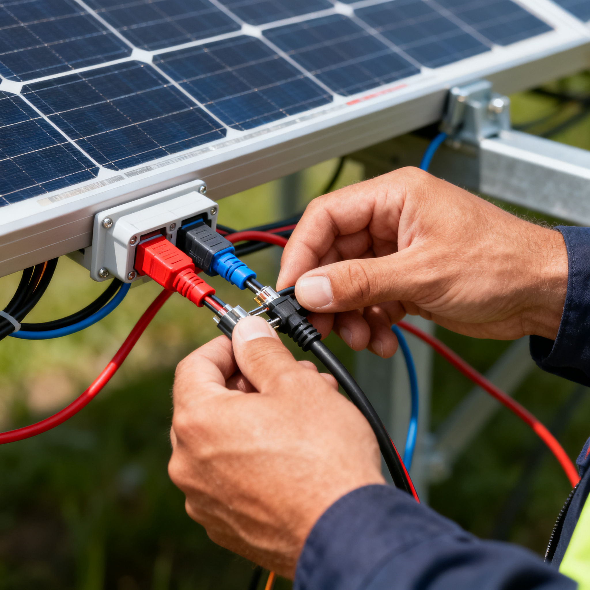Fotovoltaico con Accumulo Ottavia Roma - dettaglio collegamento cavi pannello