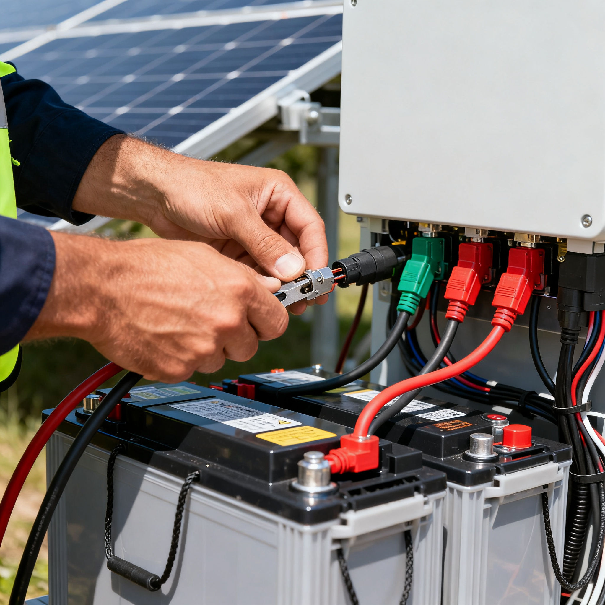 Fotovoltaico con Accumulo Pietralata Roma - dettaglio cavi e connettori dell'accumulo