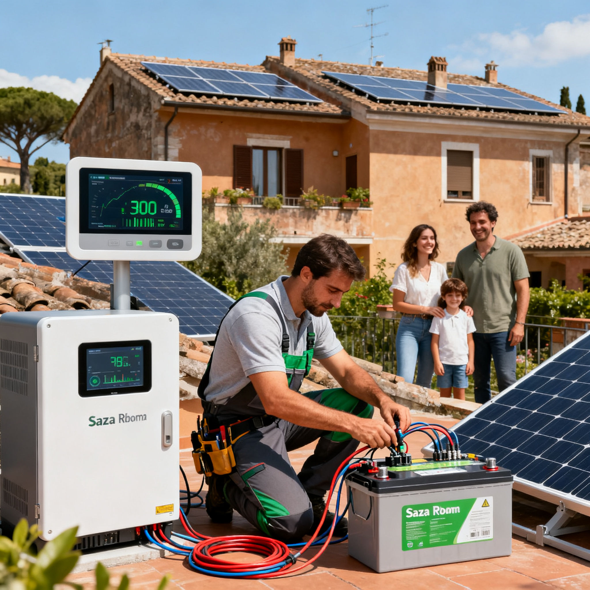 Fotovoltaico con Accumulo Saxa Rubra Roma - Famiglia osserva installazione sistema accumulo