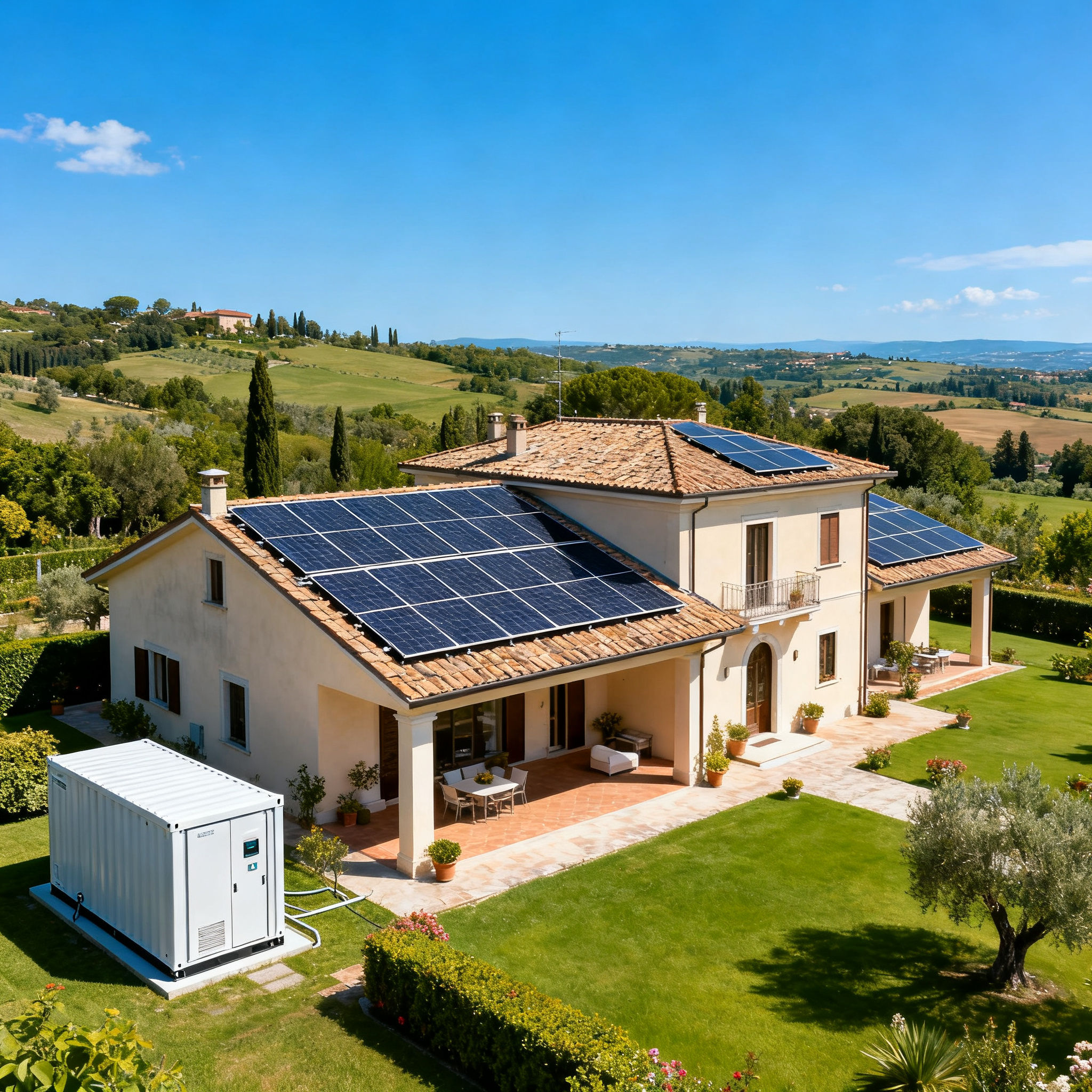 Fotovoltaico con Accumulo Villa Gordiani Roma - Impianto completo su villa con pannelli e batteria