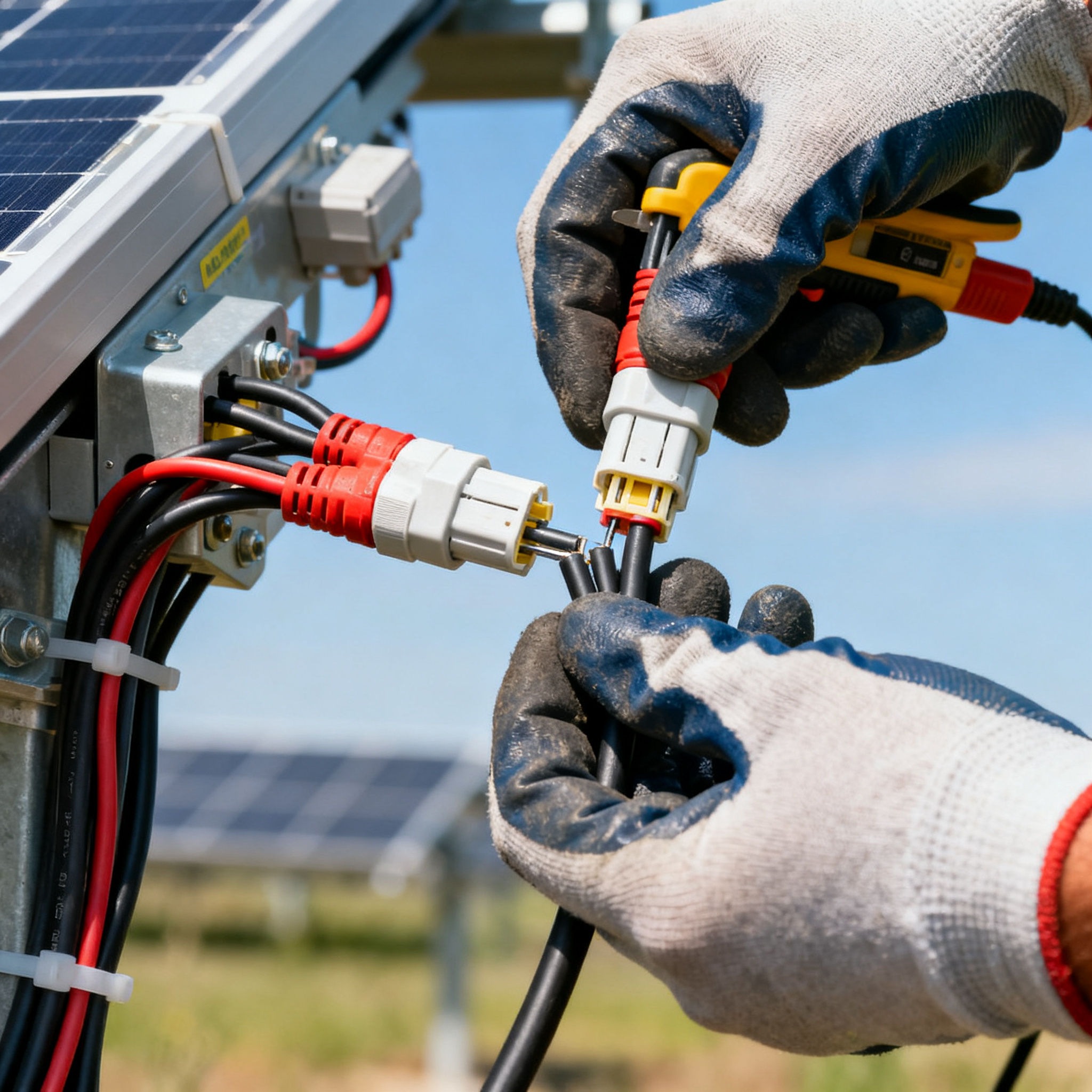 Miglior Impianto Fotovoltaico Colle Mattia Roma - hands connecting solar panel cables