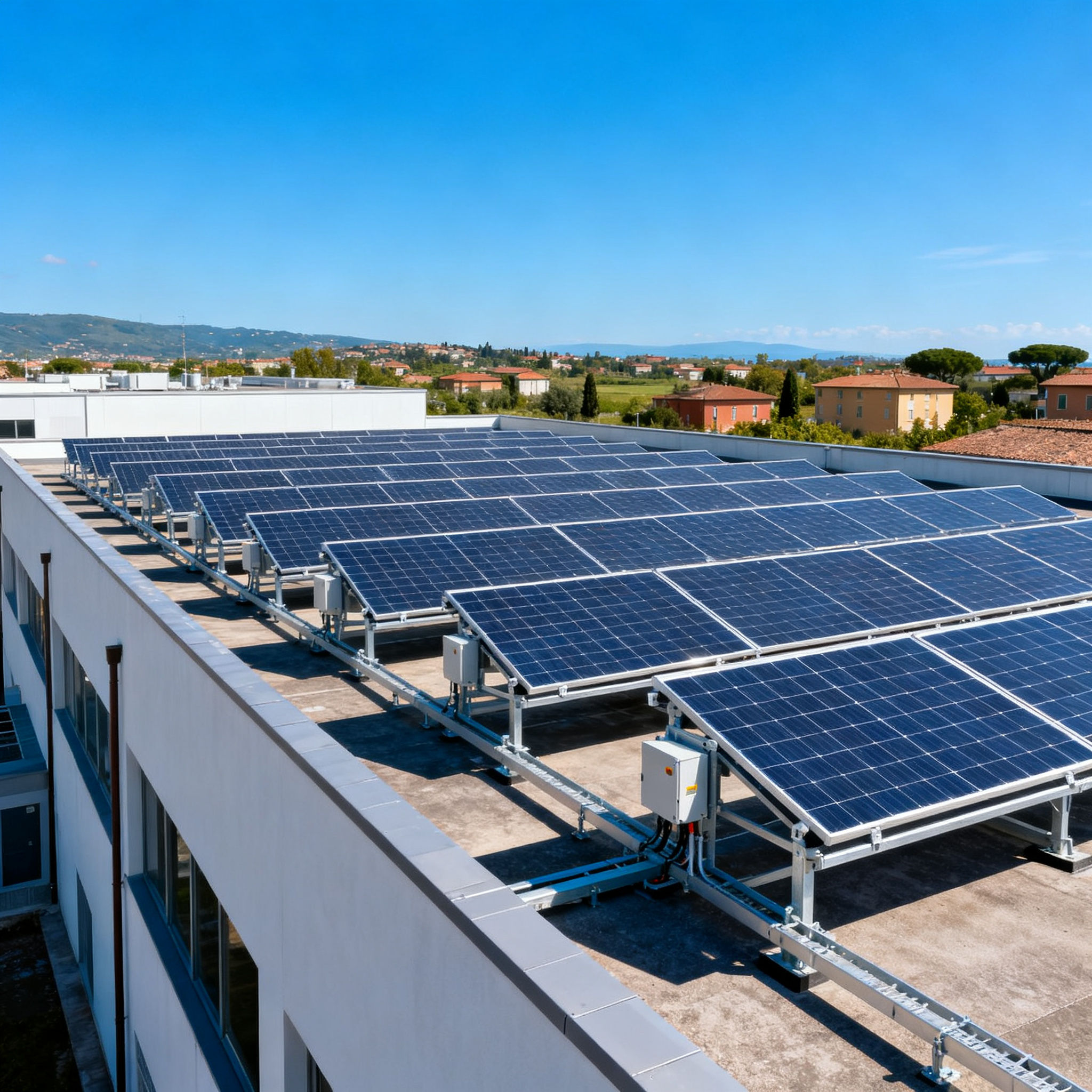 Miglior Impianto Fotovoltaico Comitato Falcognana Roma - Impianto fotovoltaico chiavi in mano su edificio commerciale con array ordinato