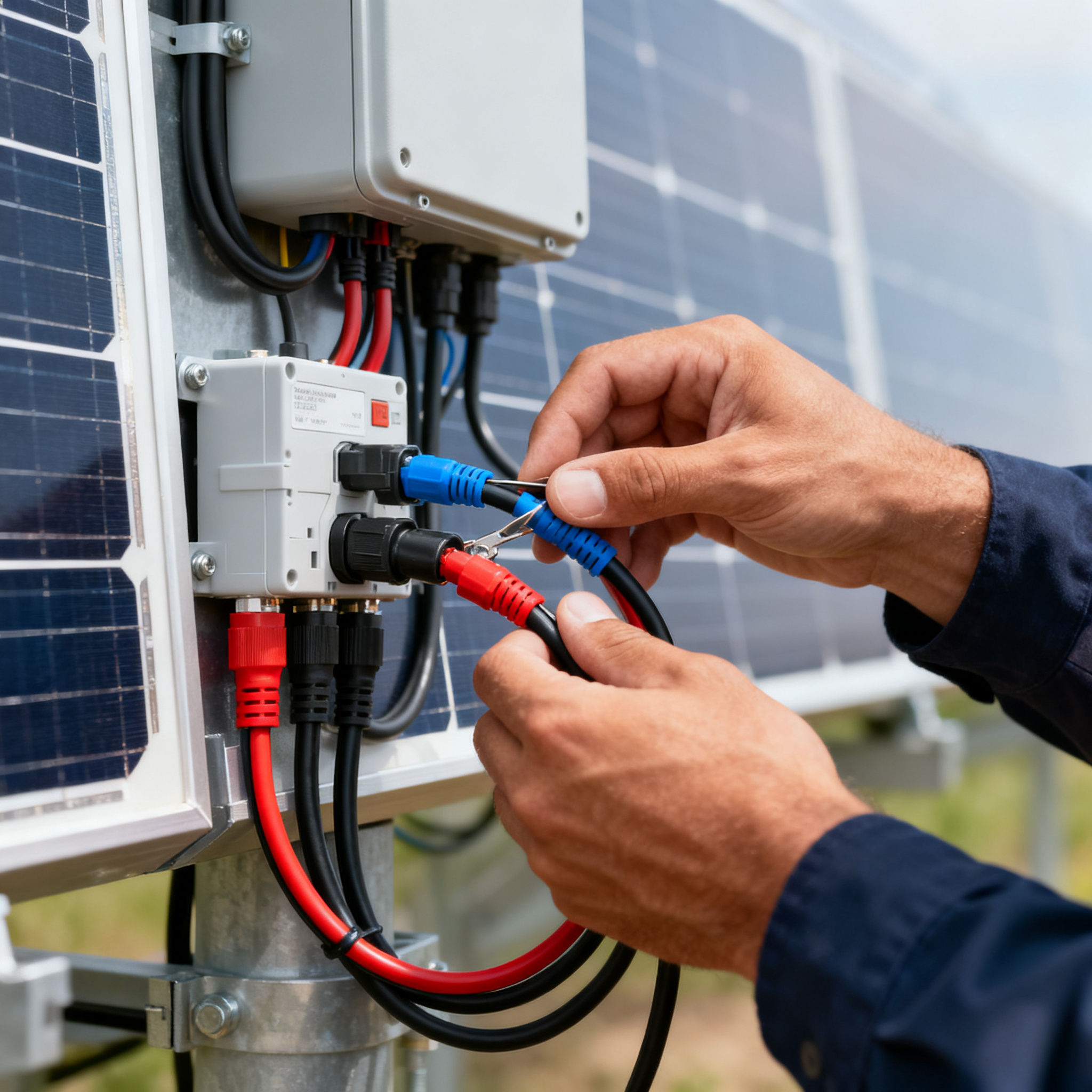 Miglior Impianto Fotovoltaico Comitato Falcognana Roma - Dettaglio mano tecnica collega cavi pannello fotovoltaico