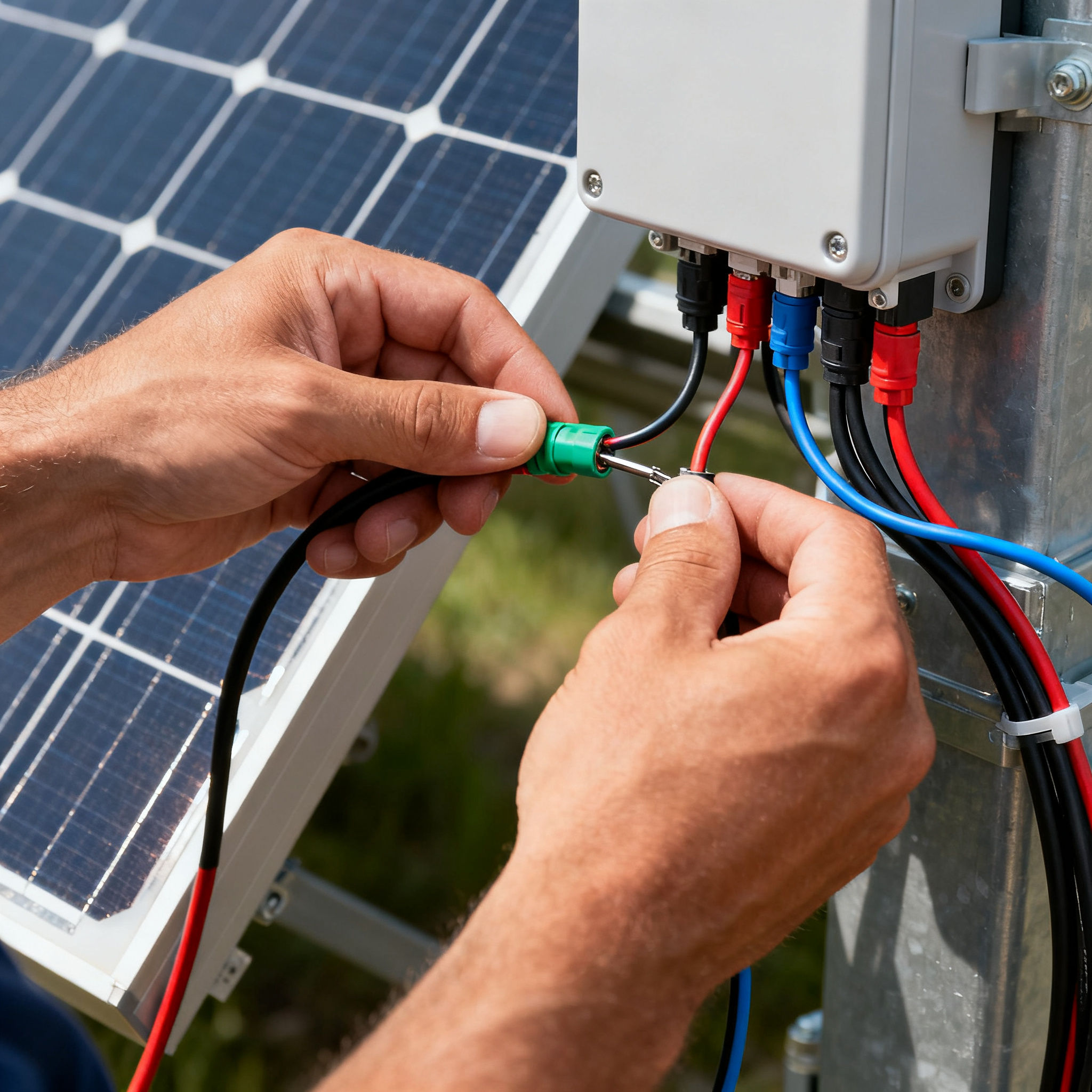 Miglior Impianto Fotovoltaico Isola Farnese Roma - dettaglio della connessione cavi fotovoltaici