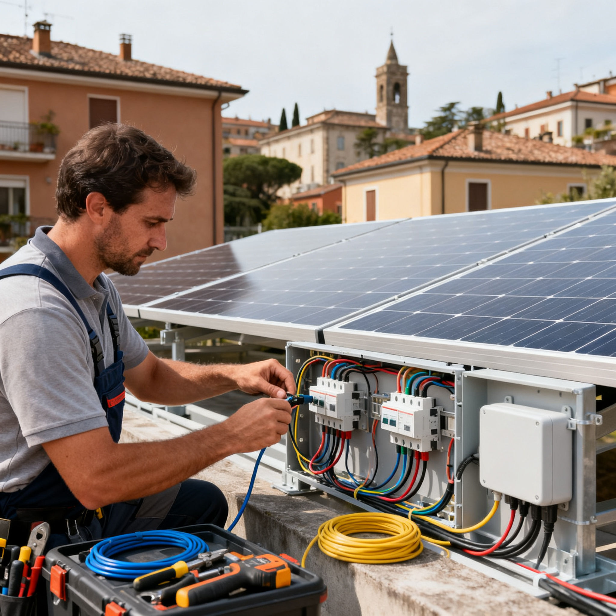 Miglior Impianto Fotovoltaico Ostia Antica Roma - technician working on solar panel connections