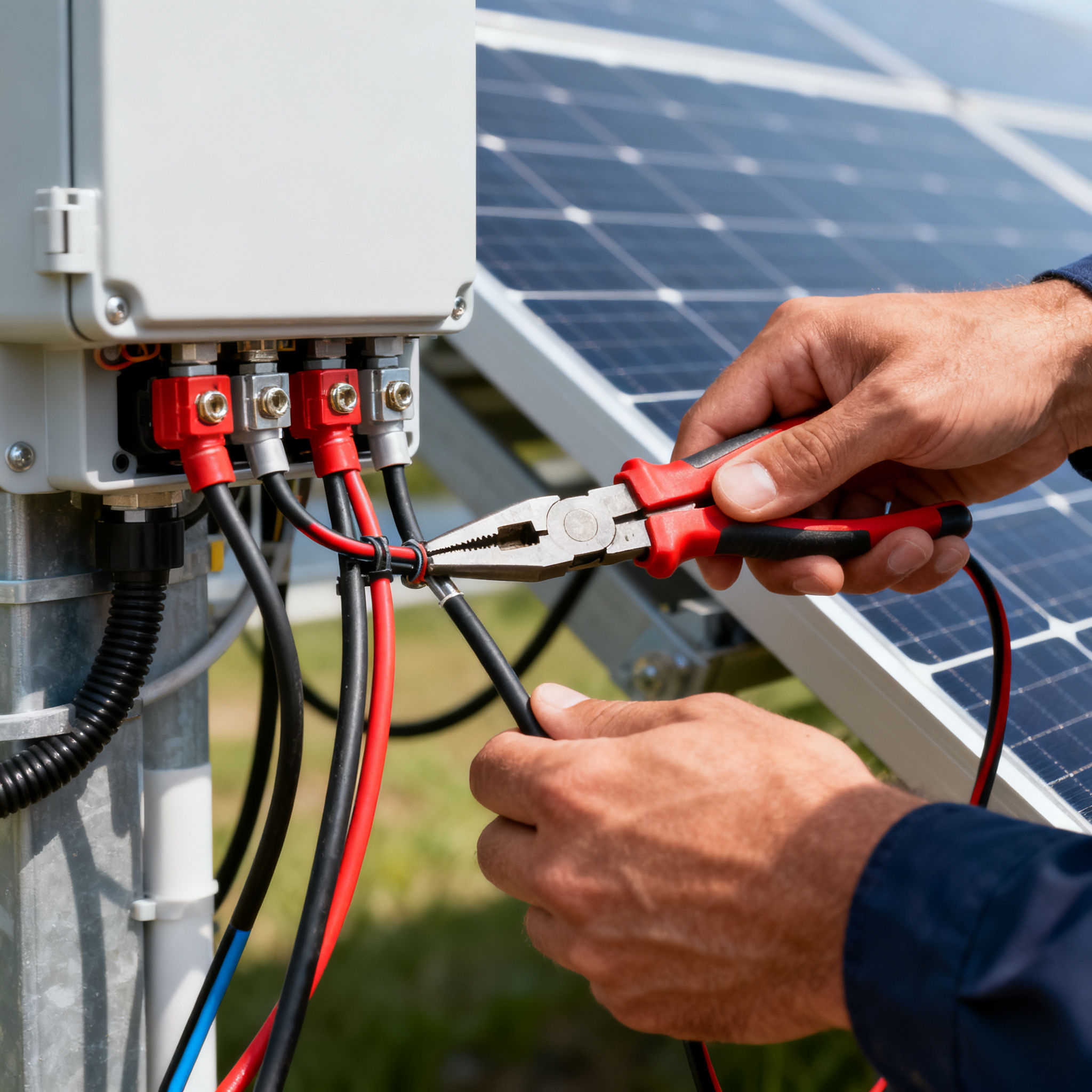 Miglior Impianto Fotovoltaico Ostia Antica Roma - hands connecting solar panel cables close-up