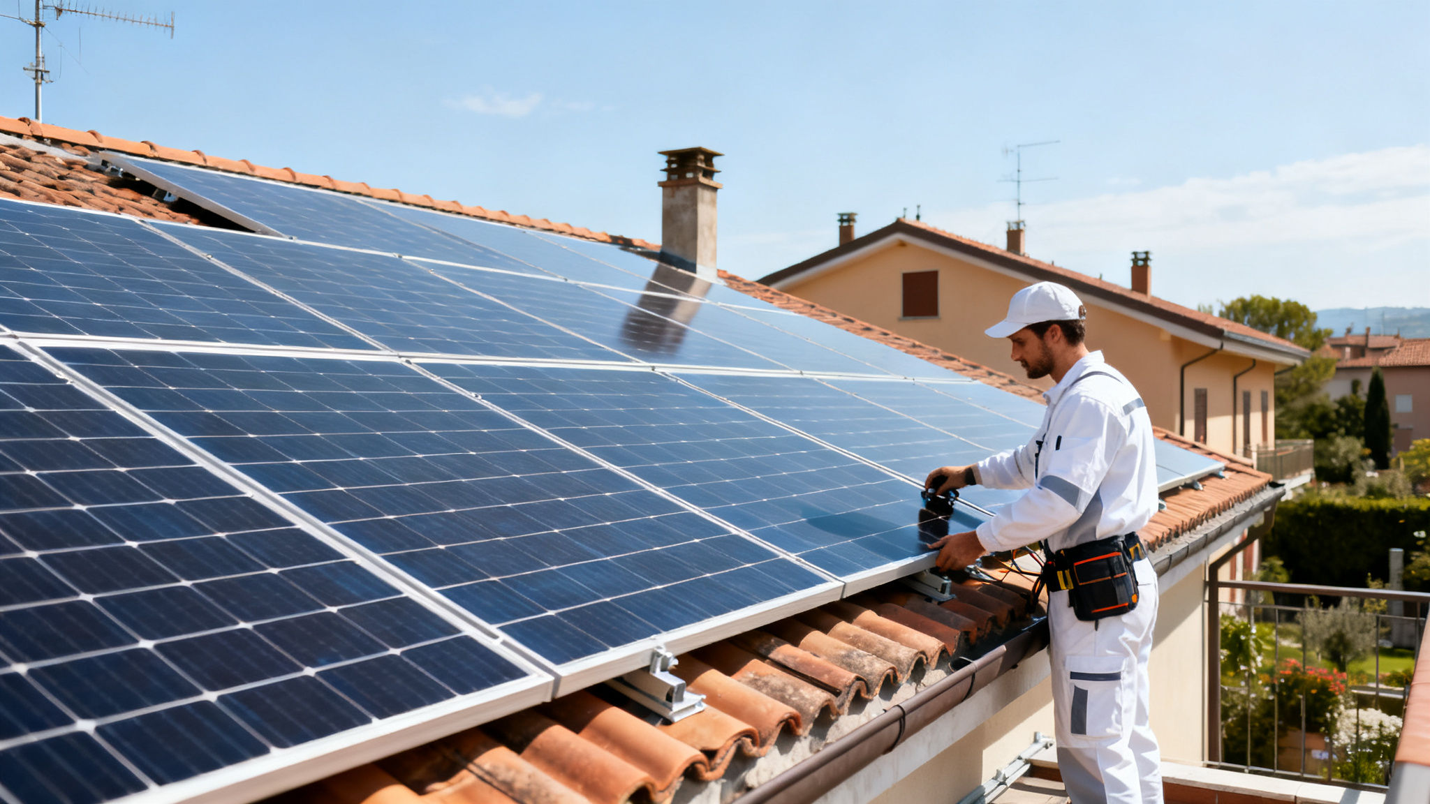 Miglior Impianto Fotovoltaico Trigoria Alta Roma - installazione di pannelli fotovoltaici su tetto residenziale con tecnico professionista