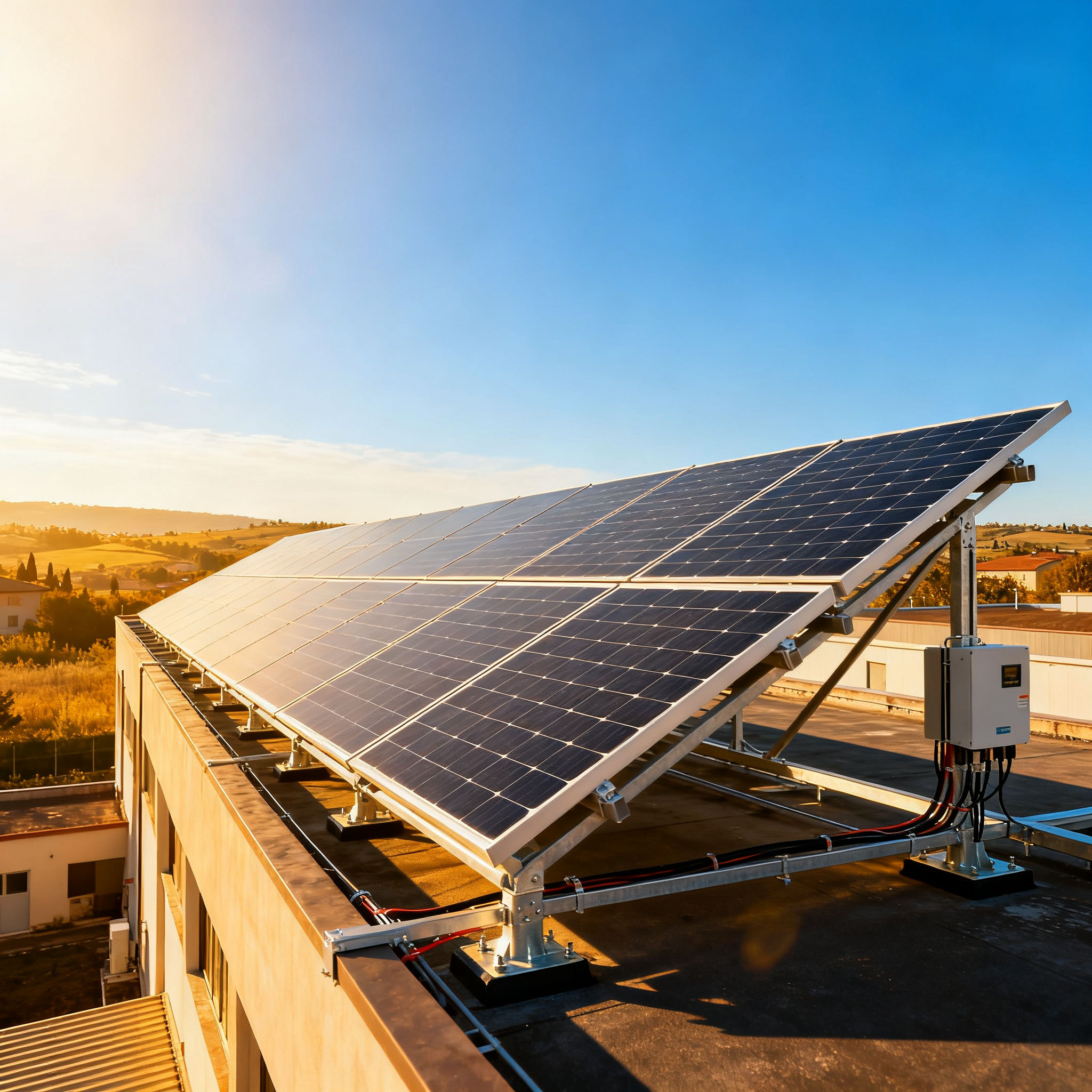 Miglior Impianto Fotovoltaico Trigoria Alta Roma - sistema fotovoltaico chiavi in mano su edificio commerciale con array ordinato
