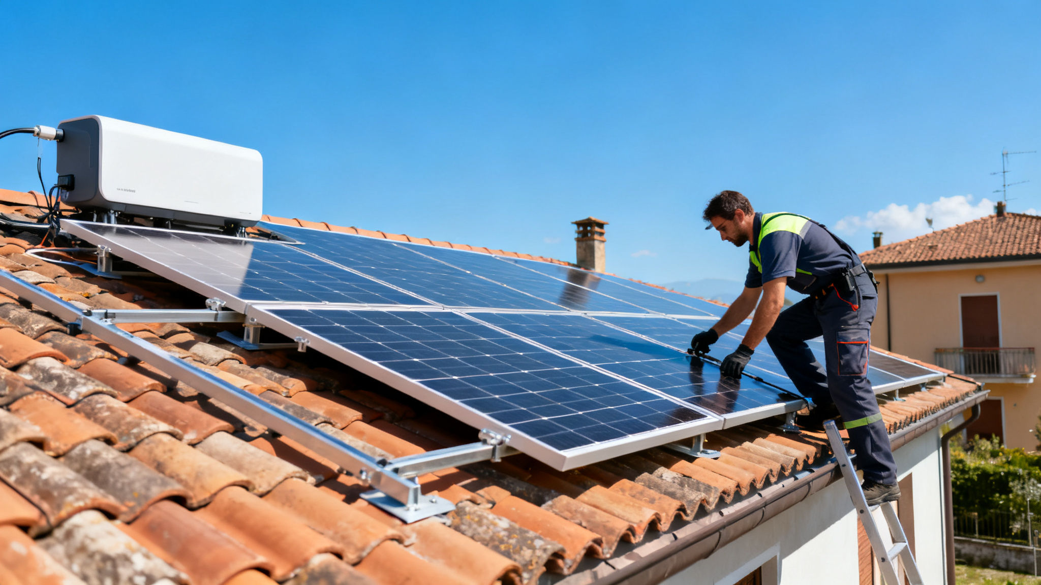 Pannelli Solari Rocca di Papa - Tecnico professionale installa pannelli fotovoltaici su tetto residenziale italiano