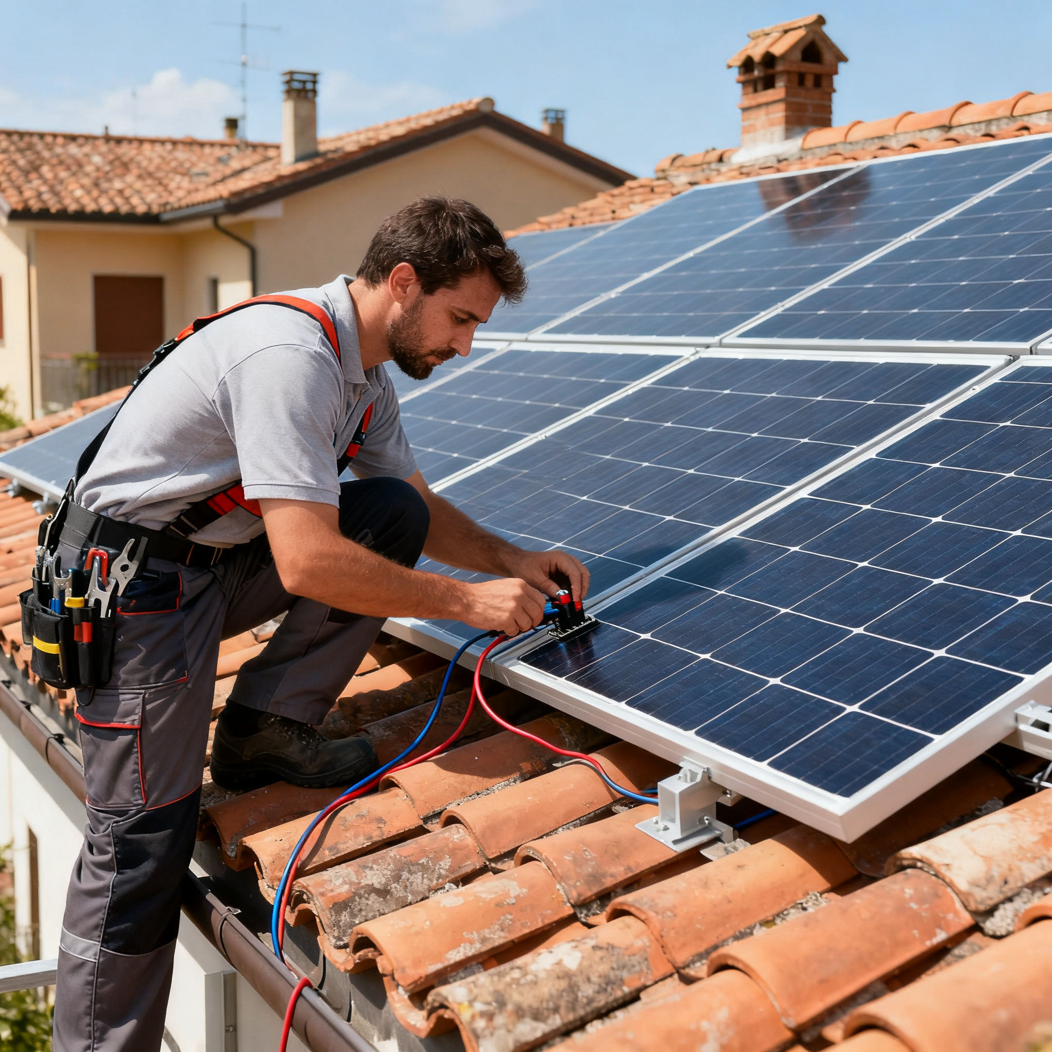 Pannelli Solari Rocca di Papa - Tecnico collega pannelli fotovoltaici su tetto residenziale