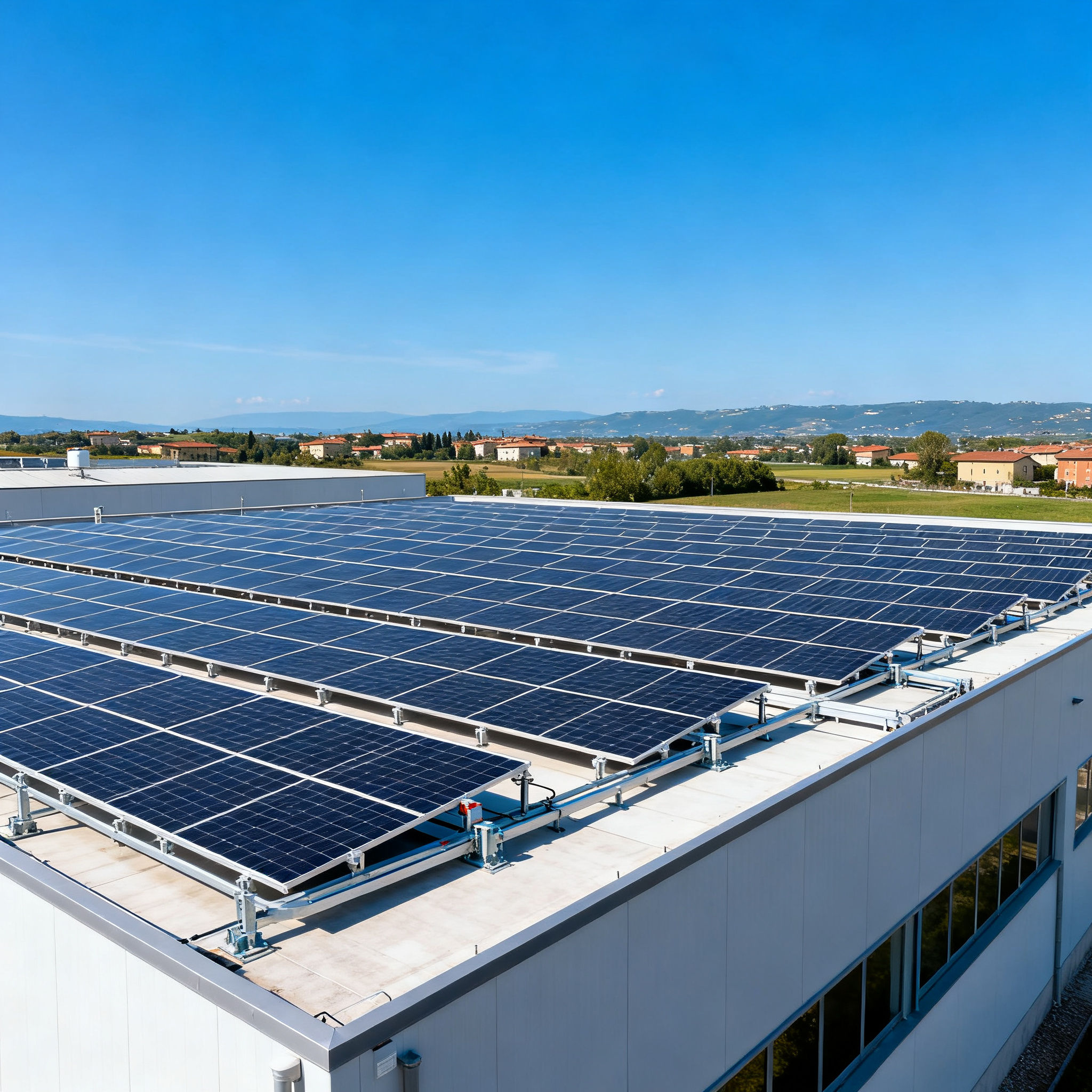 Pannelli solari Casalotti Roma - Impianto fotovoltaico completo su edificio commerciale con struttura professionale