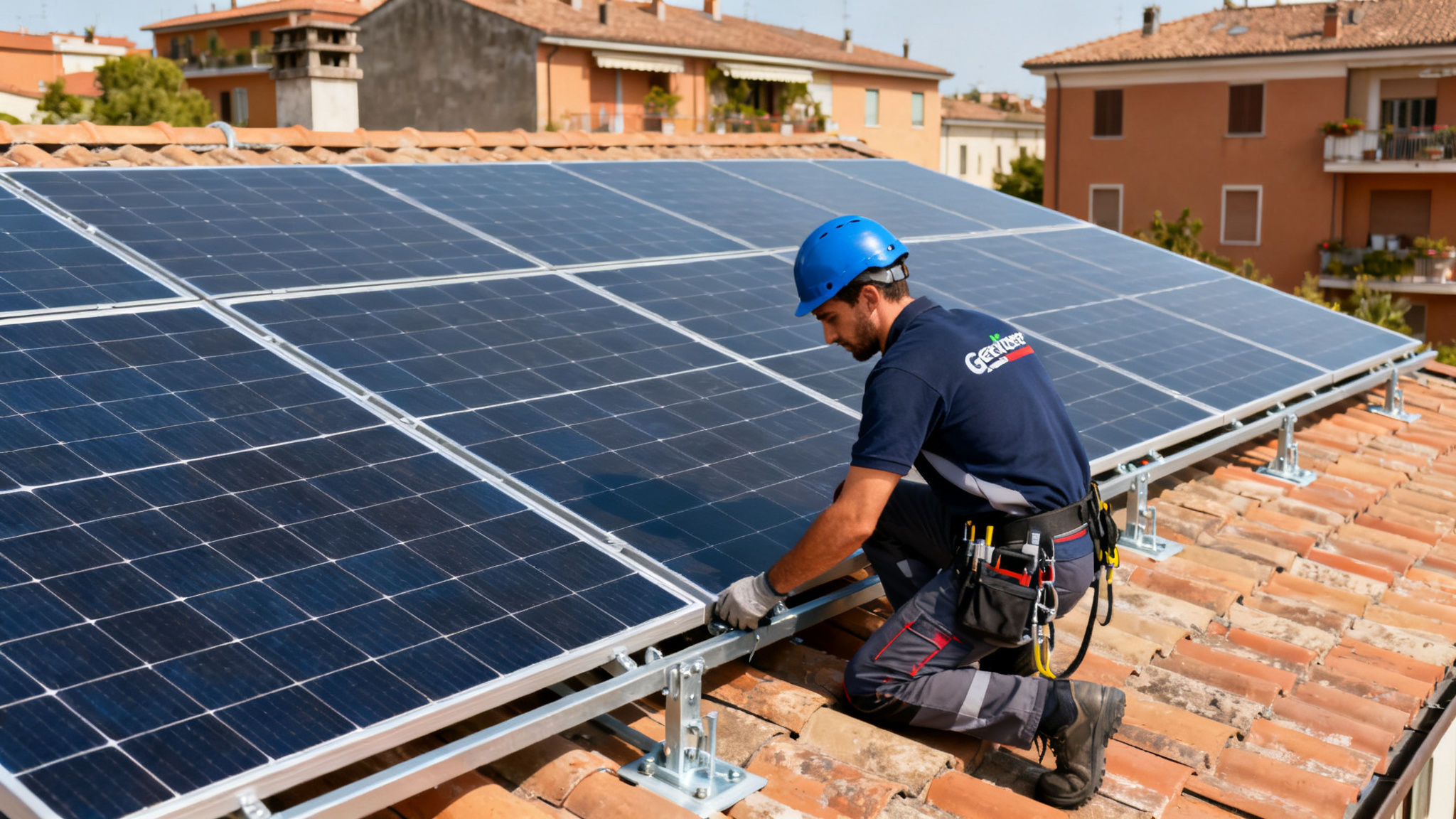 Pannelli solari Cavalleggeri Roma - installazione su tetto residenziale con tecnico professionista