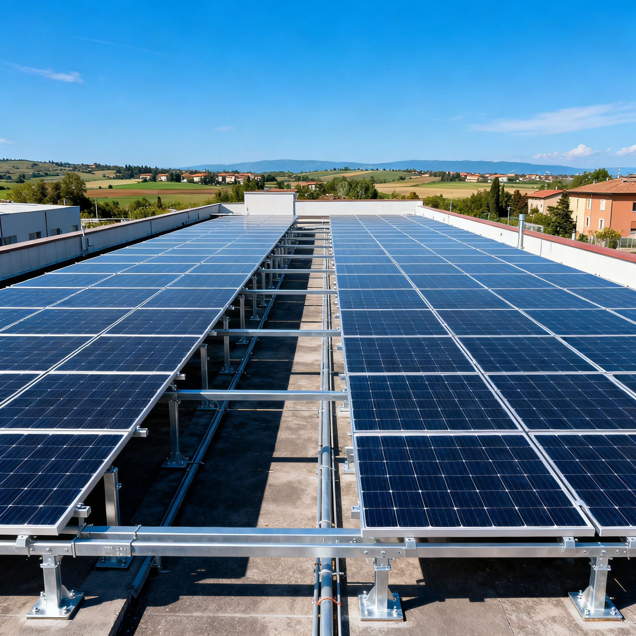 Pannelli solari Olgiata – San Godenzo Roma - Impianto fotovoltaico completo su edificio commerciale con panorama italiano