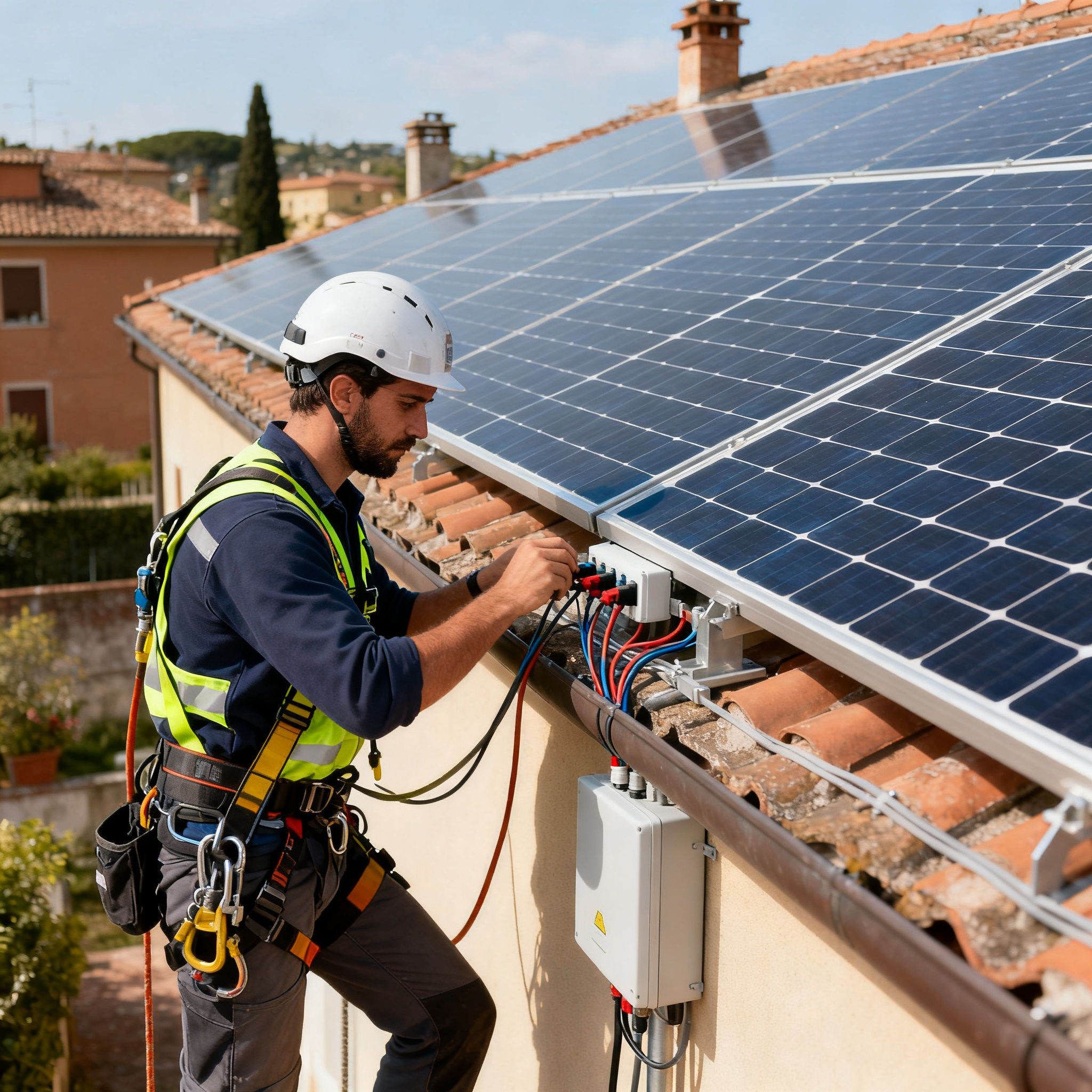 Pannelli solari Quarticciolo Roma - lavorazione in corso con tecnico specializzato