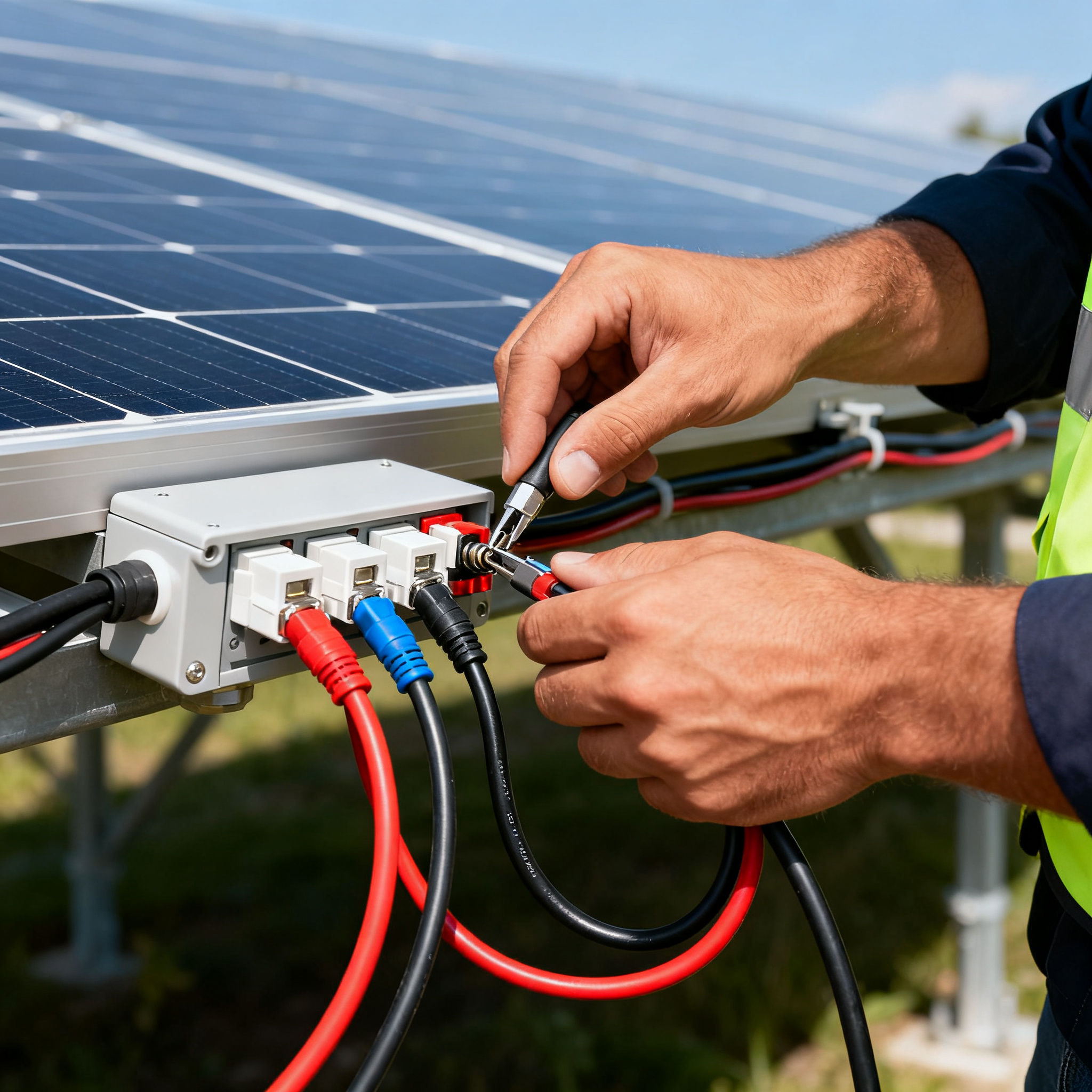 Pannelli solari Trastevere Roma - Dettaglio collegamento cavi pannello fotovoltaico